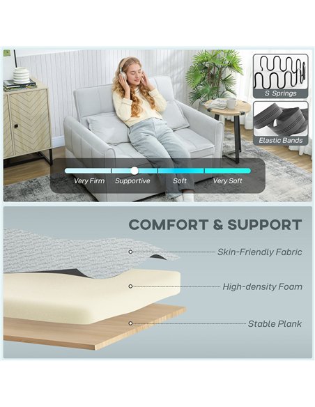 HOMCOM 2 Seater Sofa Bed, 3-in-1 Convertible Sleeper Sofa with Click-clack Adjustable Backrest and 2 Pillows, Light Grey - pic 192186 | FastDaddyshop