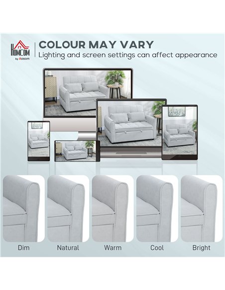 HOMCOM 2 Seater Sofa Bed, 3-in-1 Convertible Sleeper Sofa with Click-clack Adjustable Backrest and 2 Pillows, Light Grey - pic 192187 | FastDaddyshop