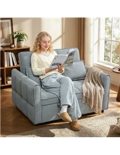 HOMCOM 2 Seater Sofa Bed, 3-in-1 Convertible Sleeper Sofa with Click-clack Adjustable Backrest and 2 Pillows, Grey 2