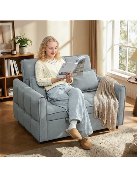 HOMCOM 2 Seater Sofa Bed, 3-in-1 Convertible Sleeper Sofa with Click-clack Adjustable Backrest and 2 Pillows, Grey - pic 192191 | FastDaddyshop