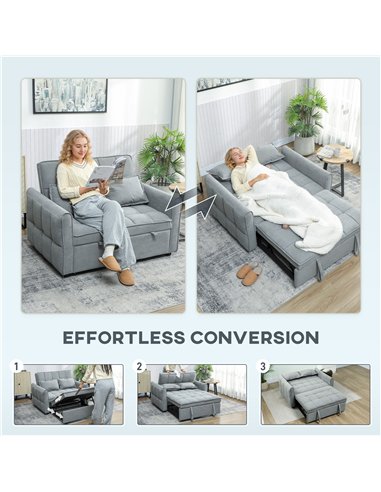 HOMCOM 2 Seater Sofa Bed, 3-in-1 Convertible Sleeper Sofa with Click-clack Adjustable Backrest and 2 Pillows, Grey