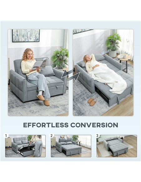 HOMCOM 2 Seater Sofa Bed, 3-in-1 Convertible Sleeper Sofa with Click-clack Adjustable Backrest and 2 Pillows, Grey - pic 192193 | FastDaddyshop