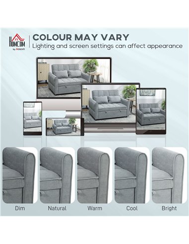HOMCOM 2 Seater Sofa Bed, 3-in-1 Convertible Sleeper Sofa with Click-clack Adjustable Backrest and 2 Pillows, Grey
