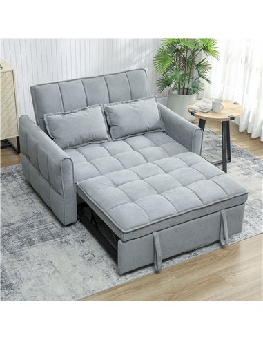 HOMCOM 2 Seater Sofa Bed, 3-in-1 Convertible Sleeper Sofa with Click-clack Adjustable Backrest and 2 Pillows, Grey