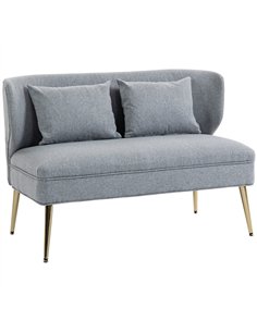 HOMCOM 2 Seater Sofa, Linen-look Fabric Small Sofa with Wing Back, Thick Seat, Metal Legs, Light Grey