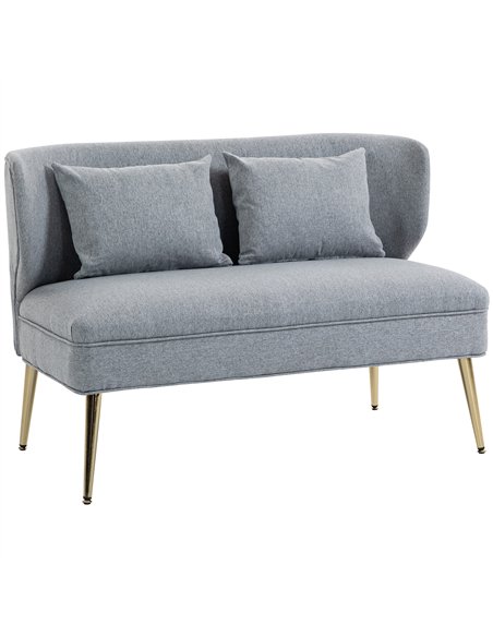 HOMCOM 2 Seater Sofa, Linen-look Fabric Small Sofa with Wing Back, Thick Seat, Metal Legs, Light Grey - pic 192199 | FastDaddyshop