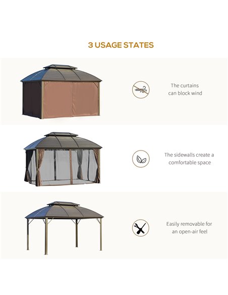 Outsunny 3.65x3m Hardtop Gazebo with Aluminum Alloy Frame, Double Roof, Brown - pic 19220 | FastDaddyshop