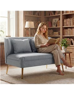 HOMCOM 2 Seater Sofa, Linen-look Fabric Small Sofa with Wing Back, Thick Seat, Metal Legs, Light Grey 2