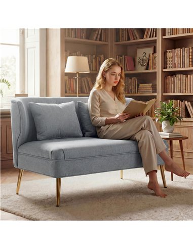 HOMCOM 2 Seater Sofa, Linen-look Fabric Small Sofa with Wing Back, Thick Seat, Metal Legs, Light Grey
