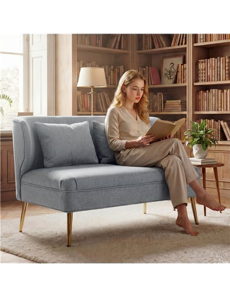 HOMCOM 2 Seater Sofa, Linen-look Fabric Small Sofa with Wing Back, Thick Seat, Metal Legs, Light Grey - pic 192200 | FastDaddyshop
