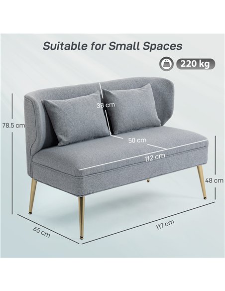 HOMCOM 2 Seater Sofa, Linen-look Fabric Small Sofa with Wing Back, Thick Seat, Metal Legs, Light Grey - pic 192201 | FastDaddyshop