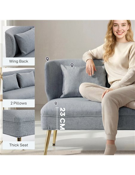 HOMCOM 2 Seater Sofa, Linen-look Fabric Small Sofa with Wing Back, Thick Seat, Metal Legs, Light Grey - pic 192203 | FastDaddyshop
