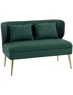 HOMCOM 2 Seater Sofa, Linen-look Fabric Small Sofa with Wing Back, Thick Seat, Metal Legs, Dark Green