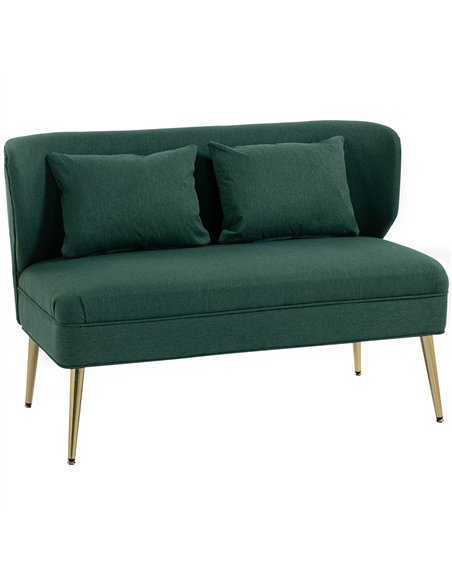 HOMCOM 2 Seater Sofa, Linen-look Fabric Small Sofa with Wing Back, Thick Seat, Metal Legs, Dark Green - pic 192208 | FastDaddyshop