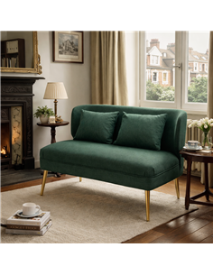 HOMCOM 2 Seater Sofa, Linen-look Fabric Small Sofa with Wing Back, Thick Seat, Metal Legs, Dark Green 2