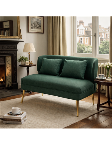 HOMCOM 2 Seater Sofa, Linen-look Fabric Small Sofa with Wing Back, Thick Seat, Metal Legs, Dark Green