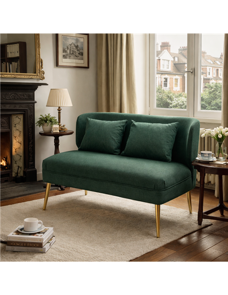 HOMCOM 2 Seater Sofa, Linen-look Fabric Small Sofa with Wing Back, Thick Seat, Metal Legs, Dark Green - pic 192209 | FastDaddyshop