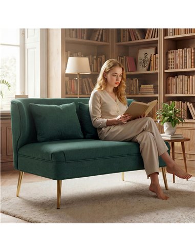 HOMCOM 2 Seater Sofa, Linen-look Fabric Small Sofa with Wing Back, Thick Seat, Metal Legs, Dark Green
