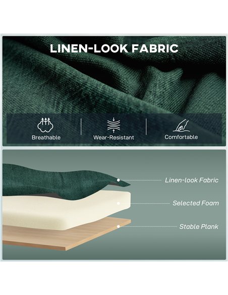 HOMCOM 2 Seater Sofa, Linen-look Fabric Small Sofa with Wing Back, Thick Seat, Metal Legs, Dark Green - pic 192212 | FastDaddyshop