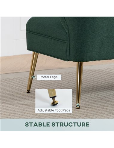 HOMCOM 2 Seater Sofa, Linen-look Fabric Small Sofa with Wing Back, Thick Seat, Metal Legs, Dark Green