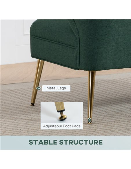 HOMCOM 2 Seater Sofa, Linen-look Fabric Small Sofa with Wing Back, Thick Seat, Metal Legs, Dark Green - pic 192214 | FastDaddyshop