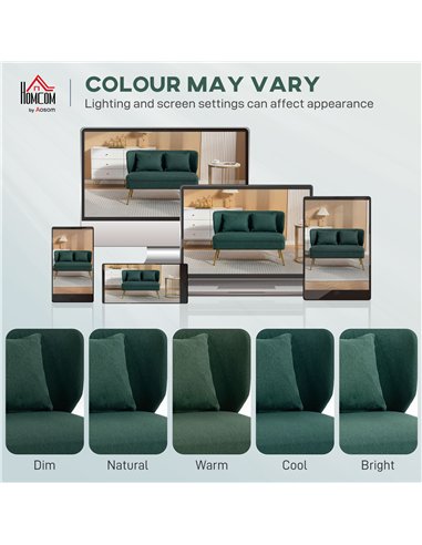 HOMCOM 2 Seater Sofa, Linen-look Fabric Small Sofa with Wing Back, Thick Seat, Metal Legs, Dark Green