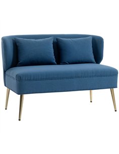 HOMCOM 2 Seater Sofa, Linen-look Fabric Small Sofa with Wing Back, Thick Seat, Metal Legs, Dark Blue