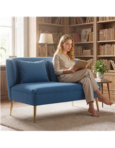 HOMCOM 2 Seater Sofa, Linen-look Fabric Small Sofa with Wing Back, Thick Seat, Metal Legs, Dark Blue 2