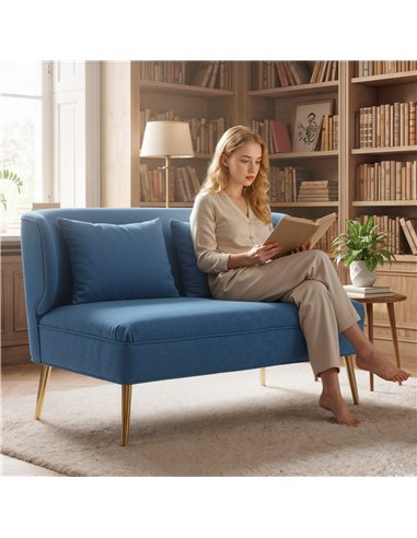HOMCOM 2 Seater Sofa, Linen-look Fabric Small Sofa with Wing Back, Thick Seat, Metal Legs, Dark Blue