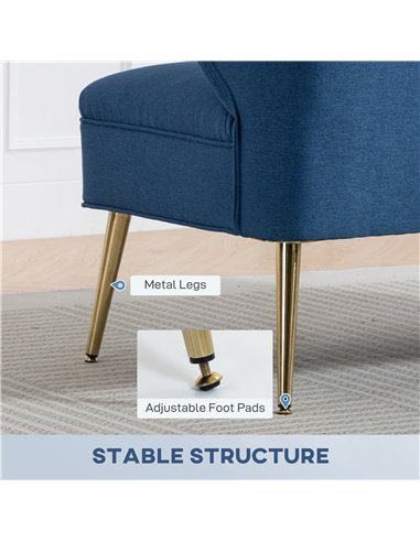 HOMCOM 2 Seater Sofa, Linen-look Fabric Small Sofa with Wing Back, Thick Seat, Metal Legs, Dark Blue
