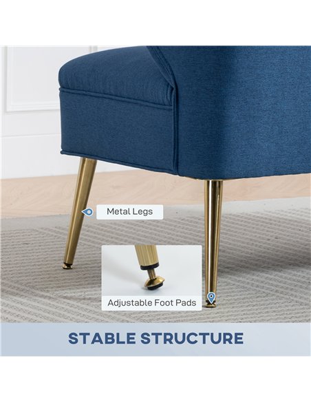 HOMCOM 2 Seater Sofa, Linen-look Fabric Small Sofa with Wing Back, Thick Seat, Metal Legs, Dark Blue - pic 192222 | FastDaddyshop