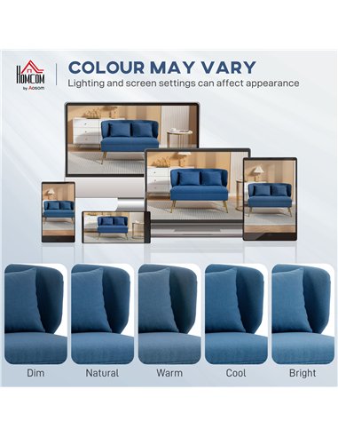 HOMCOM 2 Seater Sofa, Linen-look Fabric Small Sofa with Wing Back, Thick Seat, Metal Legs, Dark Blue