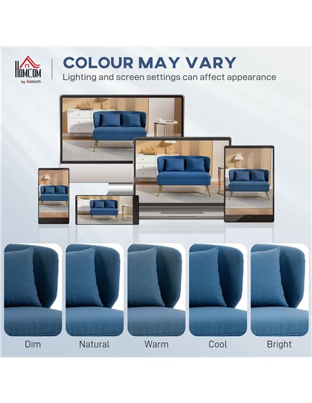 HOMCOM 2 Seater Sofa, Linen-look Fabric Small Sofa with Wing Back, Thick Seat, Metal Legs, Dark Blue - pic 192223 | FastDaddyshop