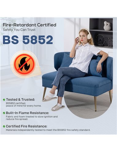 HOMCOM 2 Seater Sofa, Linen-look Fabric Small Sofa with Wing Back, Thick Seat, Metal Legs, Dark Blue