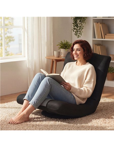 HOMCOM Floor Chair, Folding Floor Sofa with Adjustable Backrest, Wide Seat, Swivel Base, Black - pic 192227 | FastDaddyshop