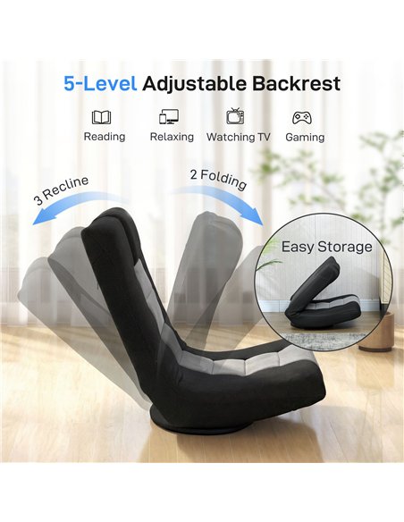 HOMCOM Floor Chair, Folding Floor Sofa with Adjustable Backrest, Wide Seat, Swivel Base, Black - pic 192229 | FastDaddyshop