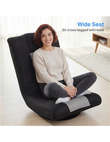 HOMCOM Floor Chair, Folding Floor Sofa with Adjustable Backrest, Wide Seat, Swivel Base, Black - pic 192230 | FastDaddyshop