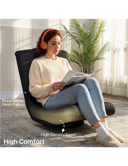 HOMCOM Floor Chair, Folding Floor Sofa with Adjustable Backrest, Wide Seat, Swivel Base, Black - pic 192231 | FastDaddyshop