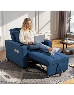 HOMCOM 3-in-1 Single Sofa Bed, Convertible Sleeper Chair Bed - Dark Blue 2