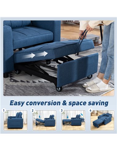 HOMCOM 3-in-1 Single Sofa Bed, Convertible Sleeper Chair Bed - Dark Blue