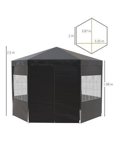Outsunny 3.9m Gazebo with 6 Removable Side Walls, Windows and Doors, Black