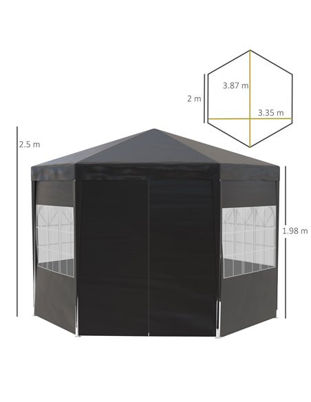 Outsunny 3.9m Gazebo with 6 Removable Side Walls, Windows and Doors, Black - pic 19224 | FastDaddyshop