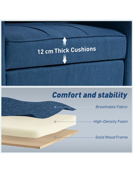 HOMCOM 3-in-1 Single Sofa Bed, Convertible Sleeper Chair Bed - Dark Blue - pic 192241 | FastDaddyshop