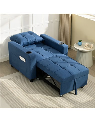 HOMCOM 3-in-1 Single Sofa Bed, Convertible Sleeper Chair Bed - Dark Blue