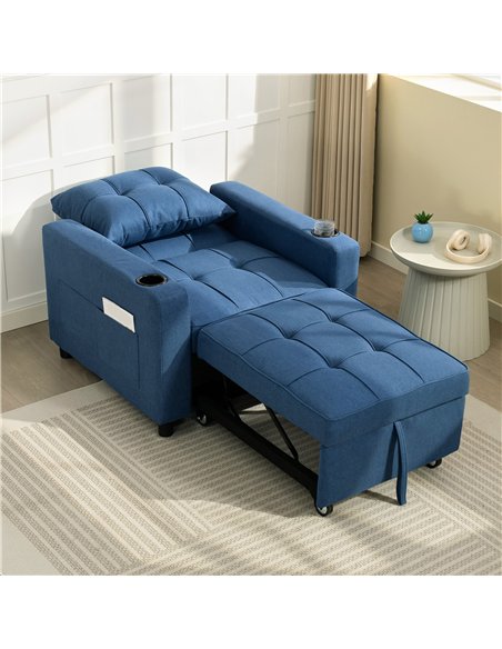 HOMCOM 3-in-1 Single Sofa Bed, Convertible Sleeper Chair Bed - Dark Blue - pic 192242 | FastDaddyshop