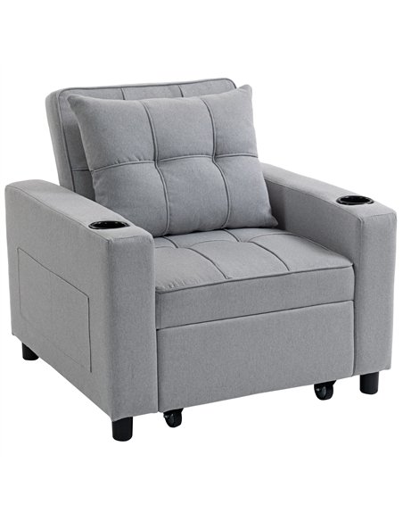 HOMCOM 3-in-1 Single Sofa Bed, Convertible Sleeper Chair Bed - Light Grey - pic 192244 | FastDaddyshop