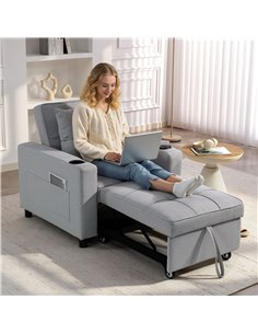 HOMCOM 3-in-1 Single Sofa Bed, Convertible Sleeper Chair Bed - Light Grey 2