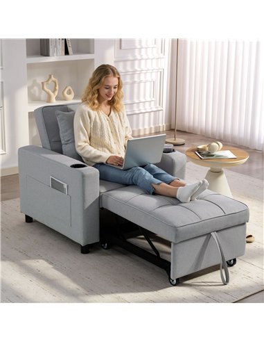 HOMCOM 3-in-1 Single Sofa Bed, Convertible Sleeper Chair Bed - Light Grey