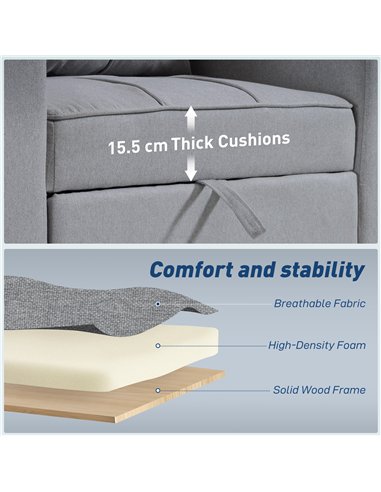 HOMCOM 3-in-1 Single Sofa Bed, Convertible Sleeper Chair Bed - Light Grey