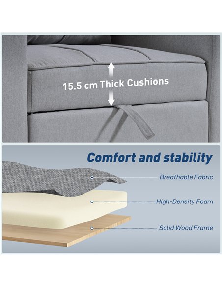 HOMCOM 3-in-1 Single Sofa Bed, Convertible Sleeper Chair Bed - Light Grey - pic 192250 | FastDaddyshop